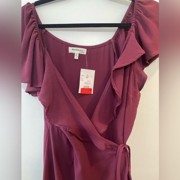 Monteau burgundy wrap over dress size M - Picture 3 of 3